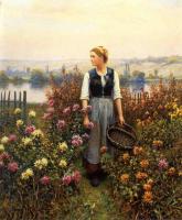 Daniel Ridgway Knight - Girl with a Basket in a Garden